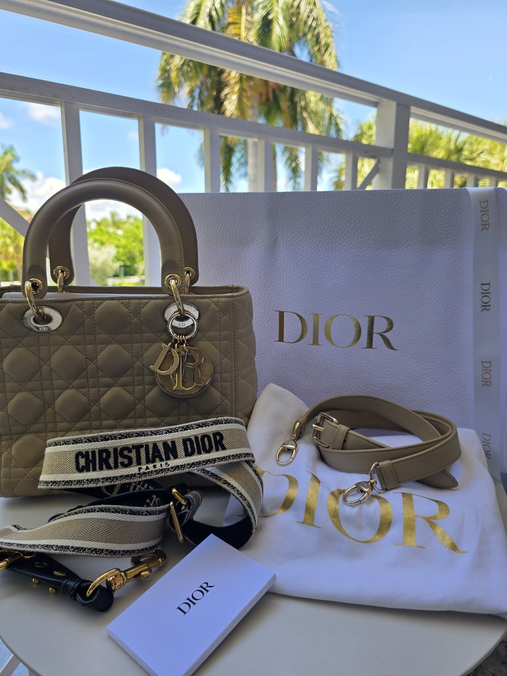 Dior Beige Lady Bag with Gold Hardware